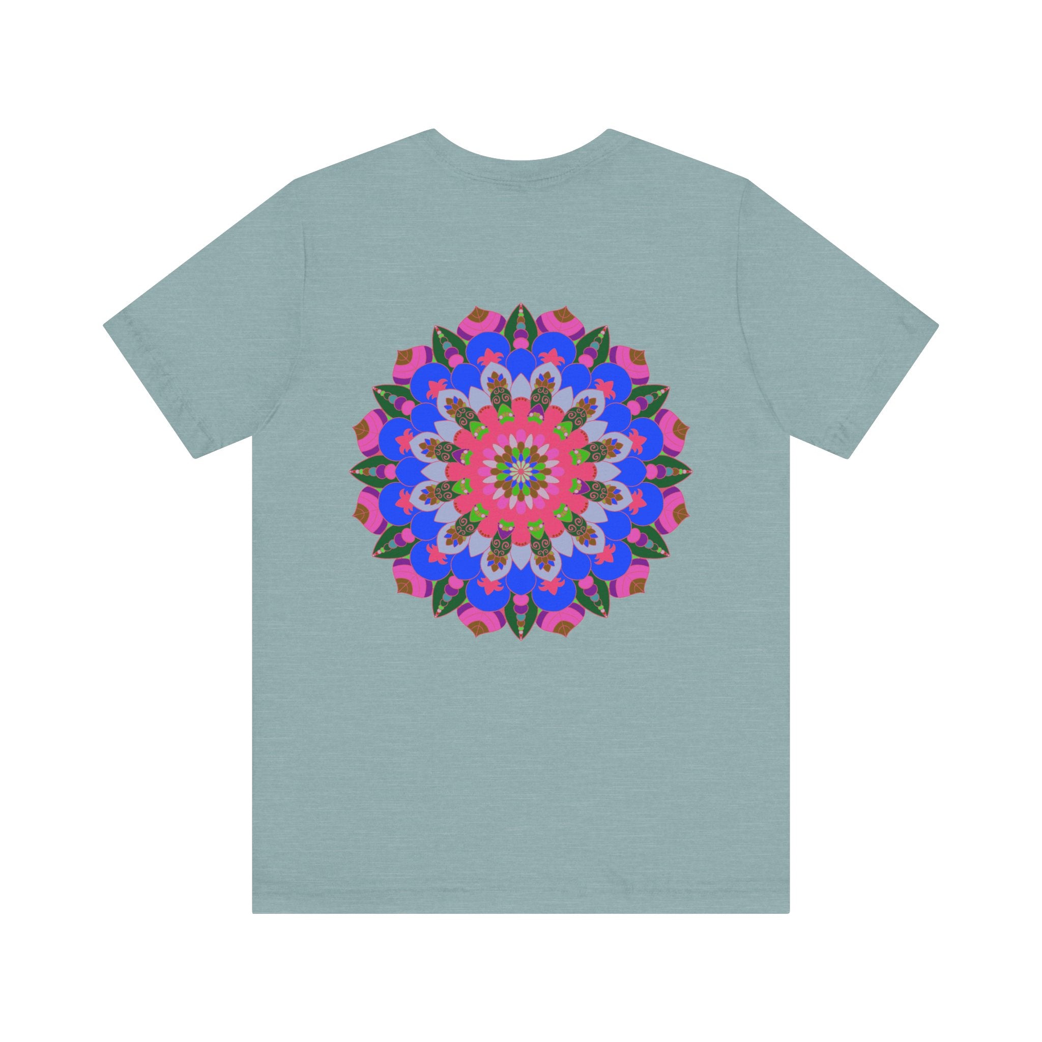 A vibrant mandala tee featuring intricate spiritual designs symbolizing peace and harmony