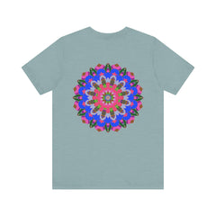A vibrant mandala tee featuring intricate spiritual designs symbolizing peace and harmony