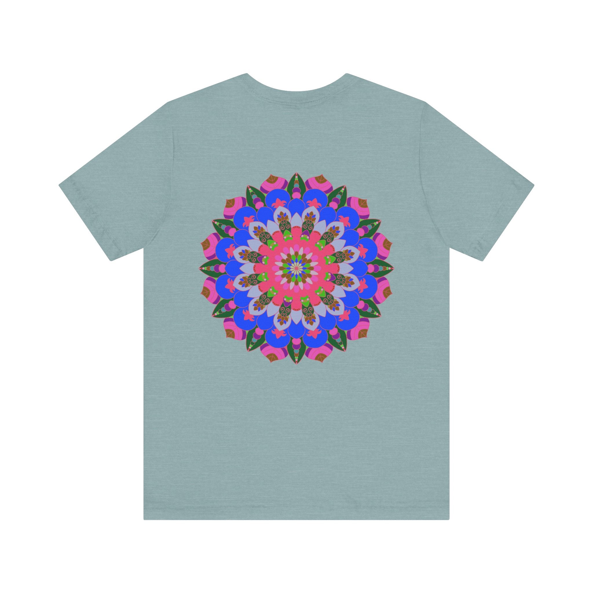 A vibrant mandala tee featuring intricate spiritual designs symbolizing peace and harmony