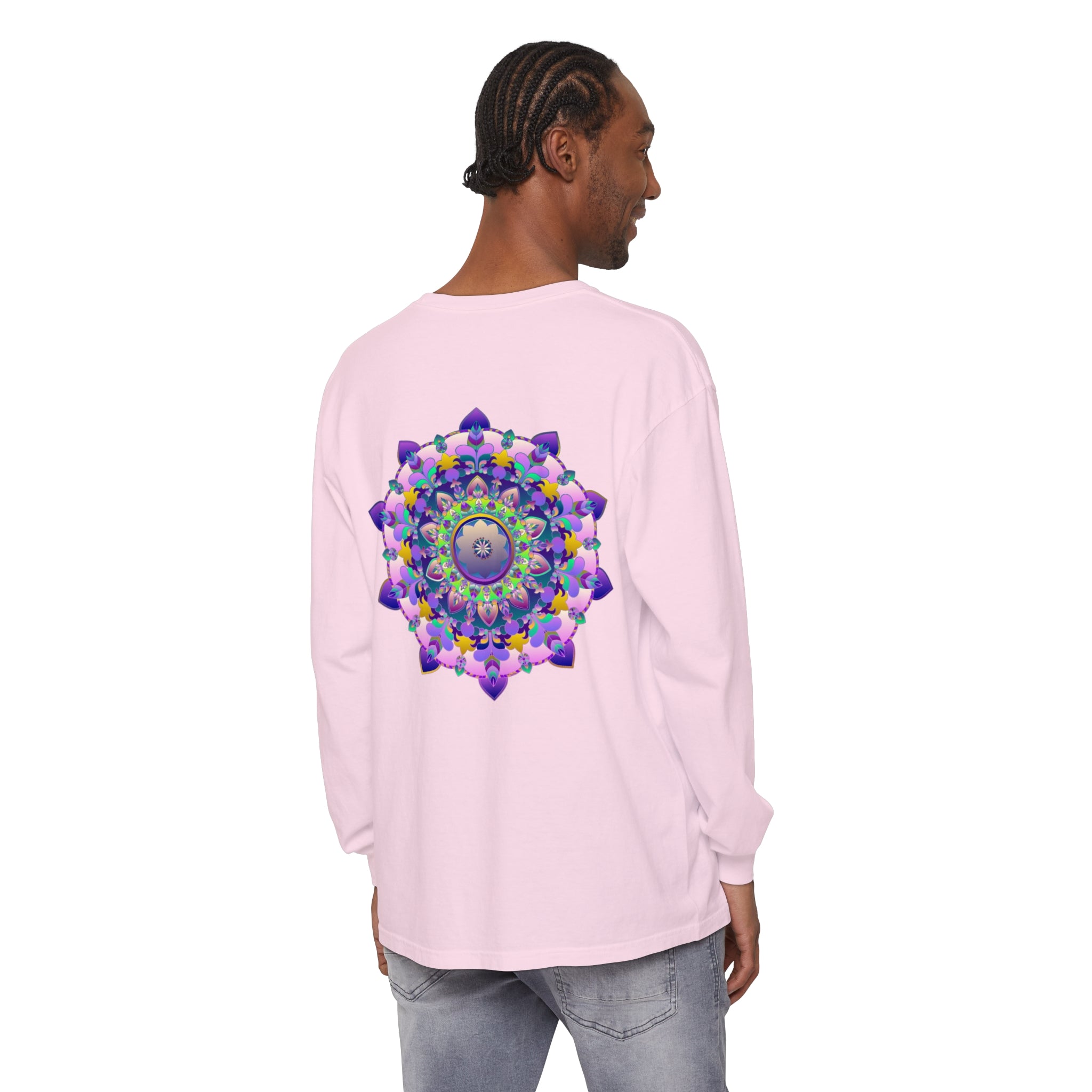 Vibrant Mandala Unisex Long Sleeve T-Shirt featuring intricate and colorful mandala design