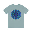 A beautiful blue mandala t-shirt featuring intricate spiritual designs for peace and harmony