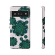 A beautiful light pink and green mandala phone case with a peaceful and intricate design