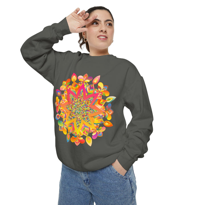 Colorful mandala sweatshirt with intricate design and cozy fit for casual wear