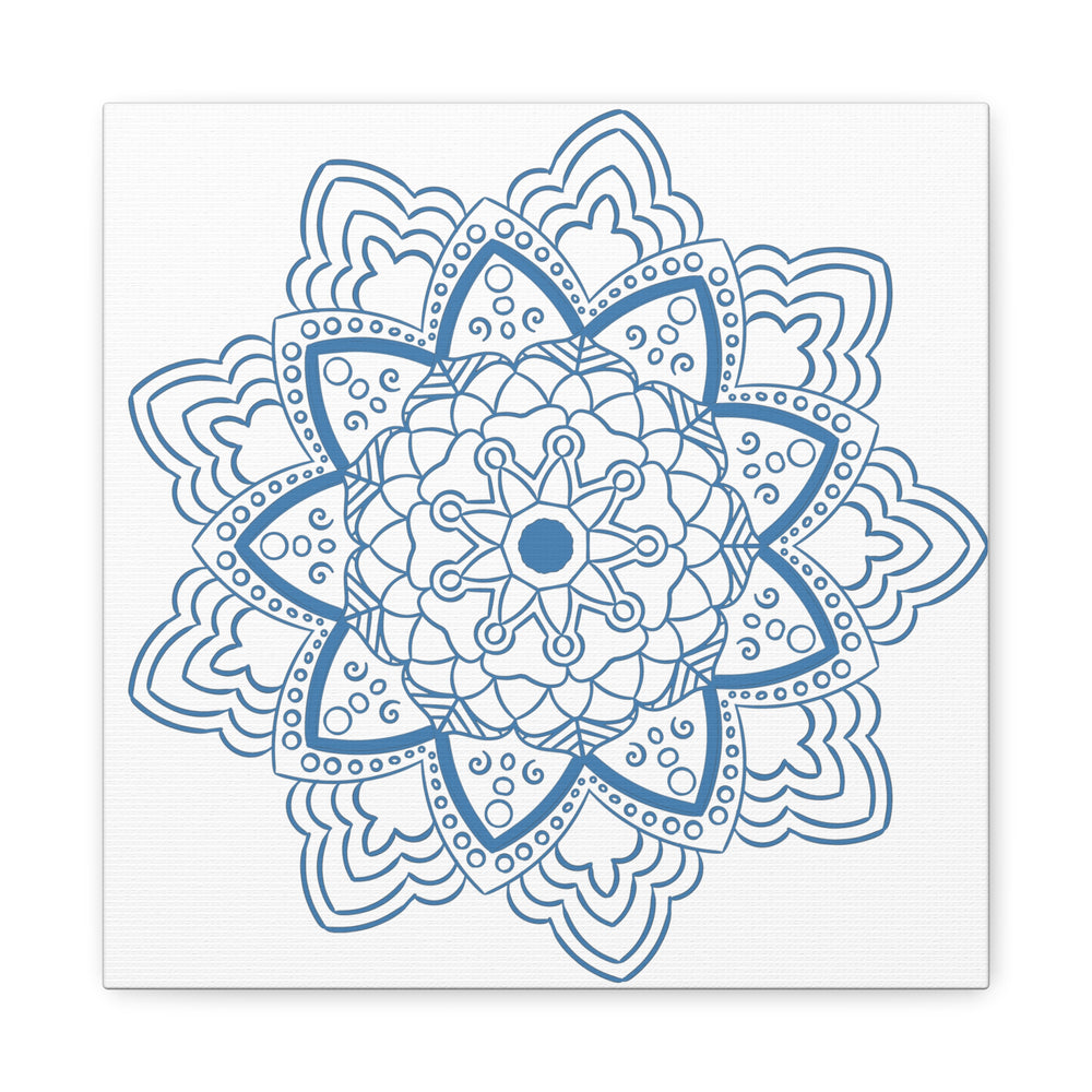 Handmade Mandala Art featuring a Steel Blue Mandala Design on Matte Canvas, Stretched, and 125 inches thick for elegant wall decor