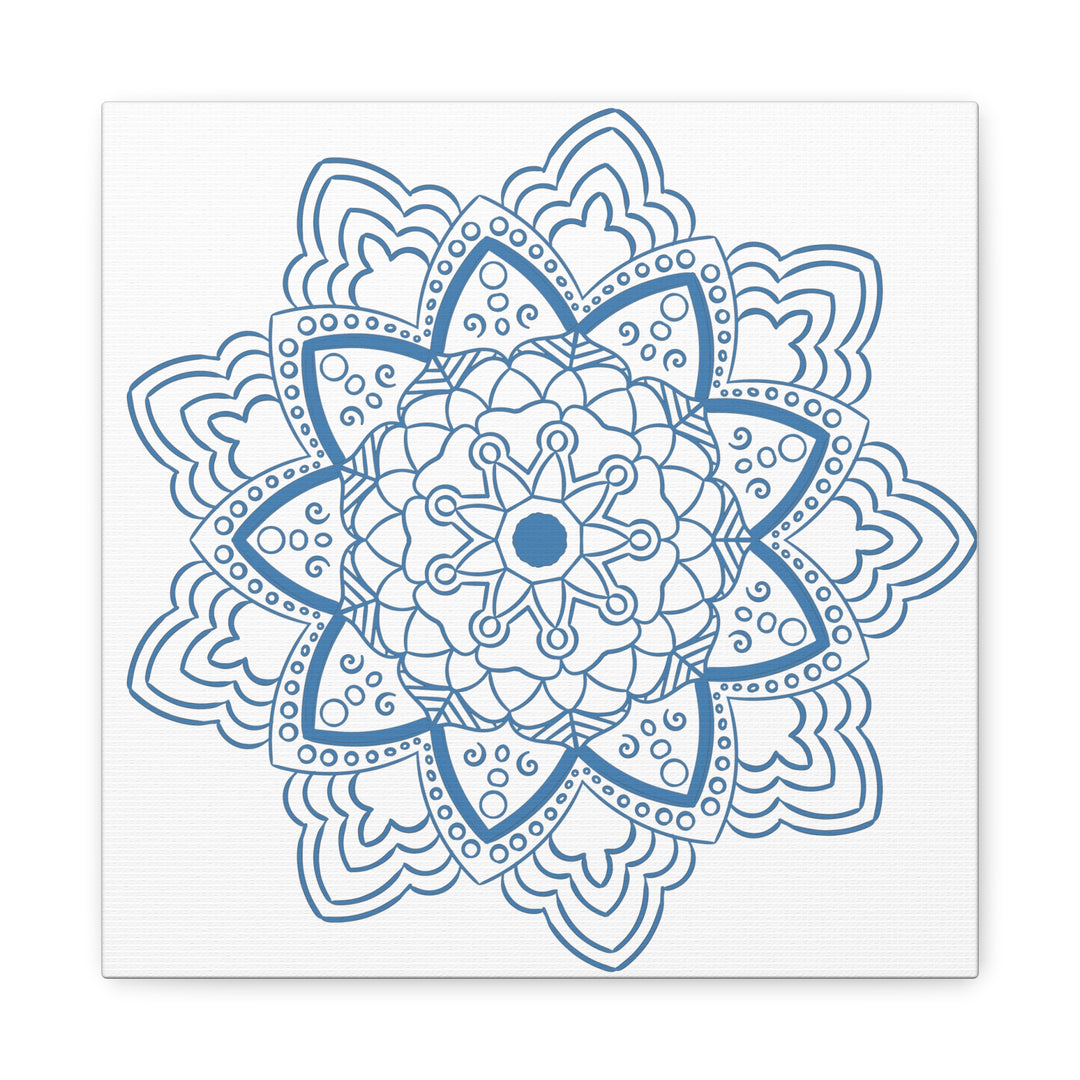 Handmade Mandala Art featuring a Steel Blue Mandala Design on Matte Canvas, Stretched, and 125 inches thick for elegant wall decor