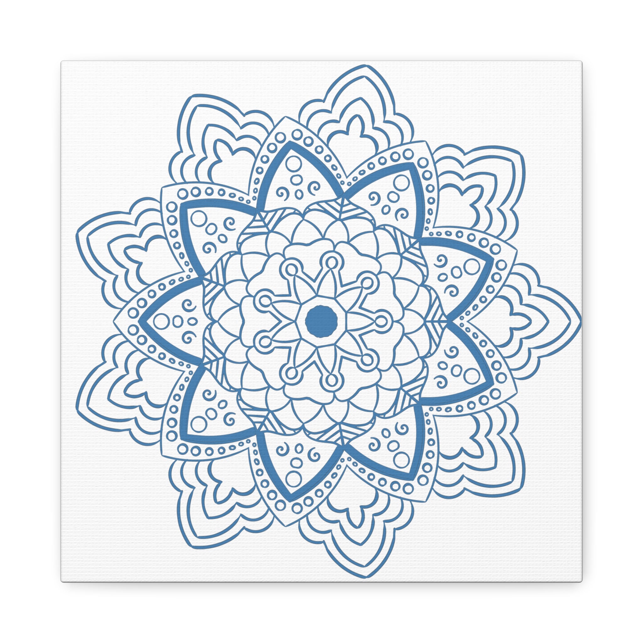 Handmade Mandala Art featuring a Steel Blue Mandala Design on Matte Canvas, Stretched, and 125 inches thick for elegant wall decor