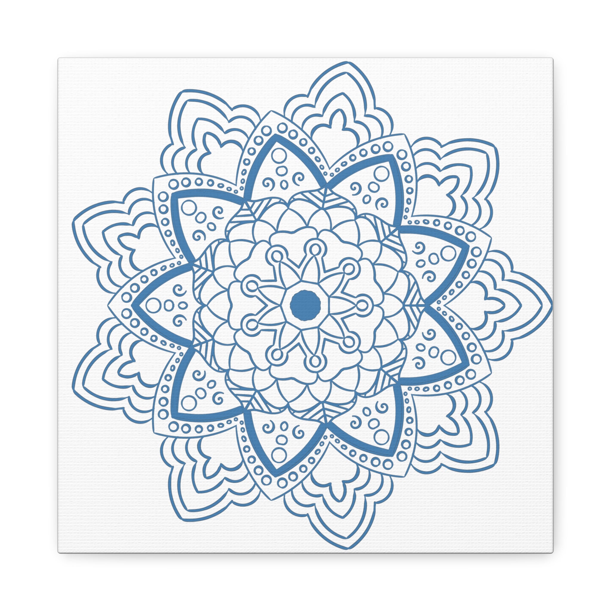 Handmade Mandala Art featuring a Steel Blue Mandala Design on Matte Canvas, Stretched, and 125 inches thick for elegant wall decor