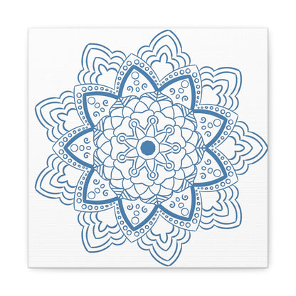 Handmade Mandala Art featuring a Steel Blue Mandala Design on Matte Canvas, Stretched, and 125 inches thick for elegant wall decor