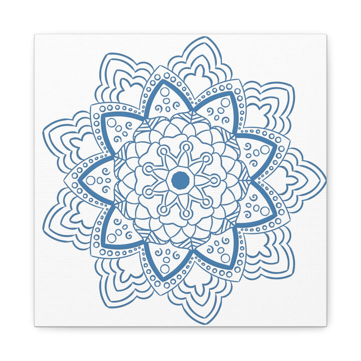 Handmade Mandala Art featuring a Steel Blue Mandala Design on Matte Canvas, Stretched, and 125 inches thick for elegant wall decor