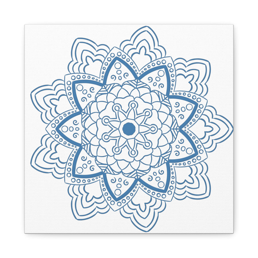 Handmade Mandala Art featuring a Steel Blue Mandala Design on Matte Canvas, Stretched, and 125 inches thick for elegant wall decor