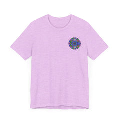 A beautiful and colorful mandala design adorns this vibrant t-shirt, symbolizing spiritual peace and harmony