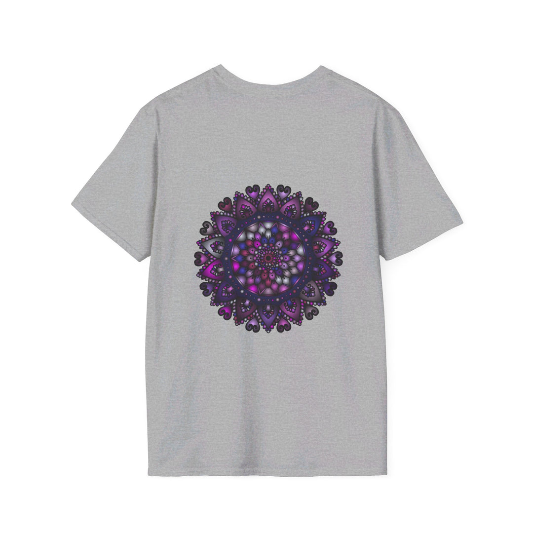 Softstyle unisex T-shirt with hand-drawn purple mandala art design