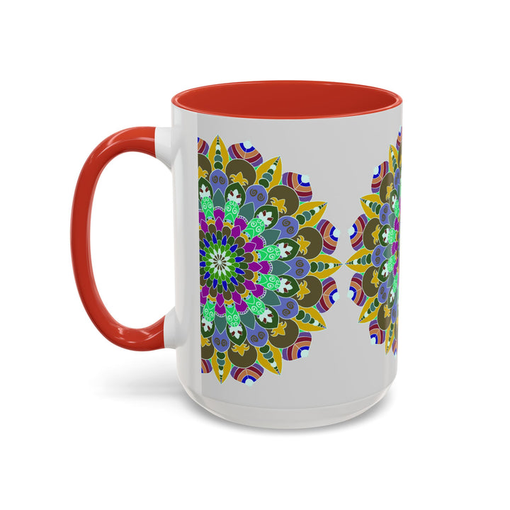 A vibrant, hand-painted Mandala Art Mug, featuring a mesmerizing, colorful design