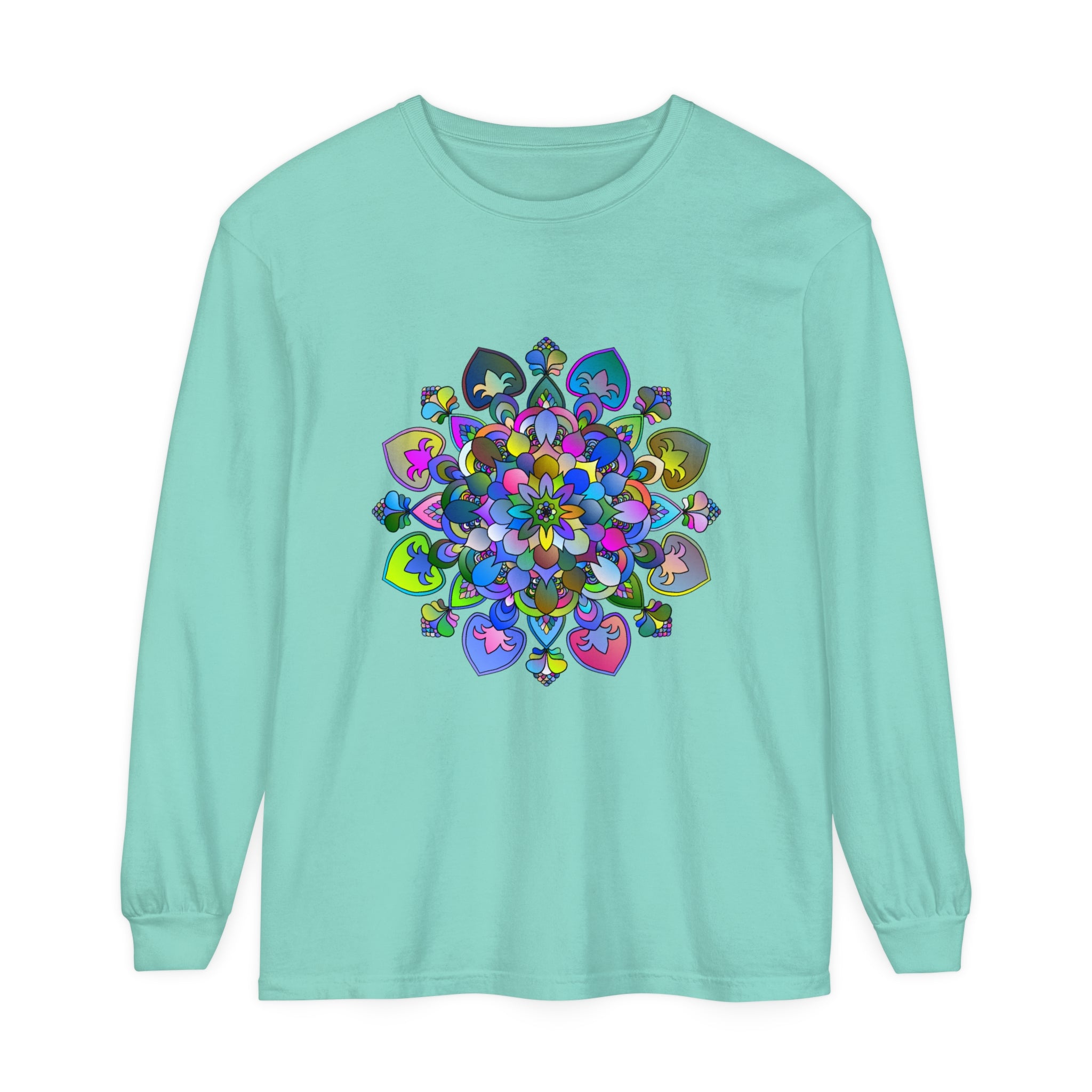 Colorful and intricate mandala design long sleeve t-shirt for women