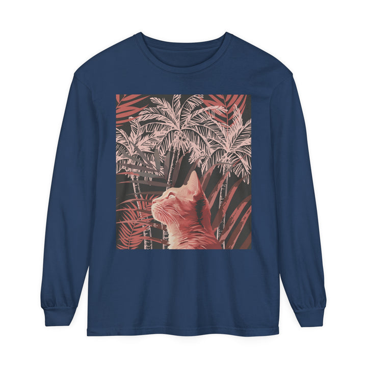 Adorable ginger cat lounging under a palm tree on a T-shirt