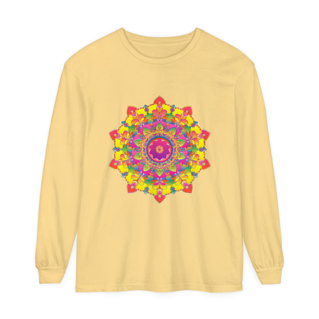 Vibrant and colorful mandala design long sleeve t-shirt for women