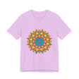 Vibrant Mandala Tee featuring a colorful and intricate geometric design for a unique and eye-catching fashion statement