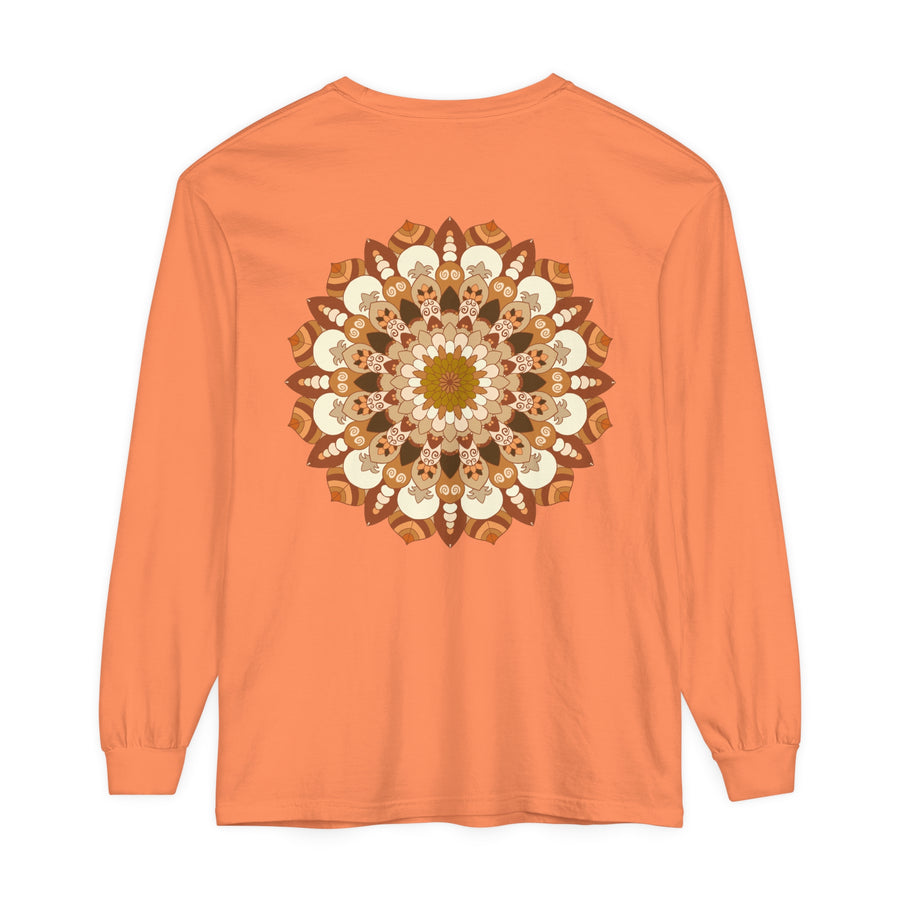Intricate Mandala Unisex Long Sleeve T-Shirt featuring intricate mandala design in vibrant colors for men and women