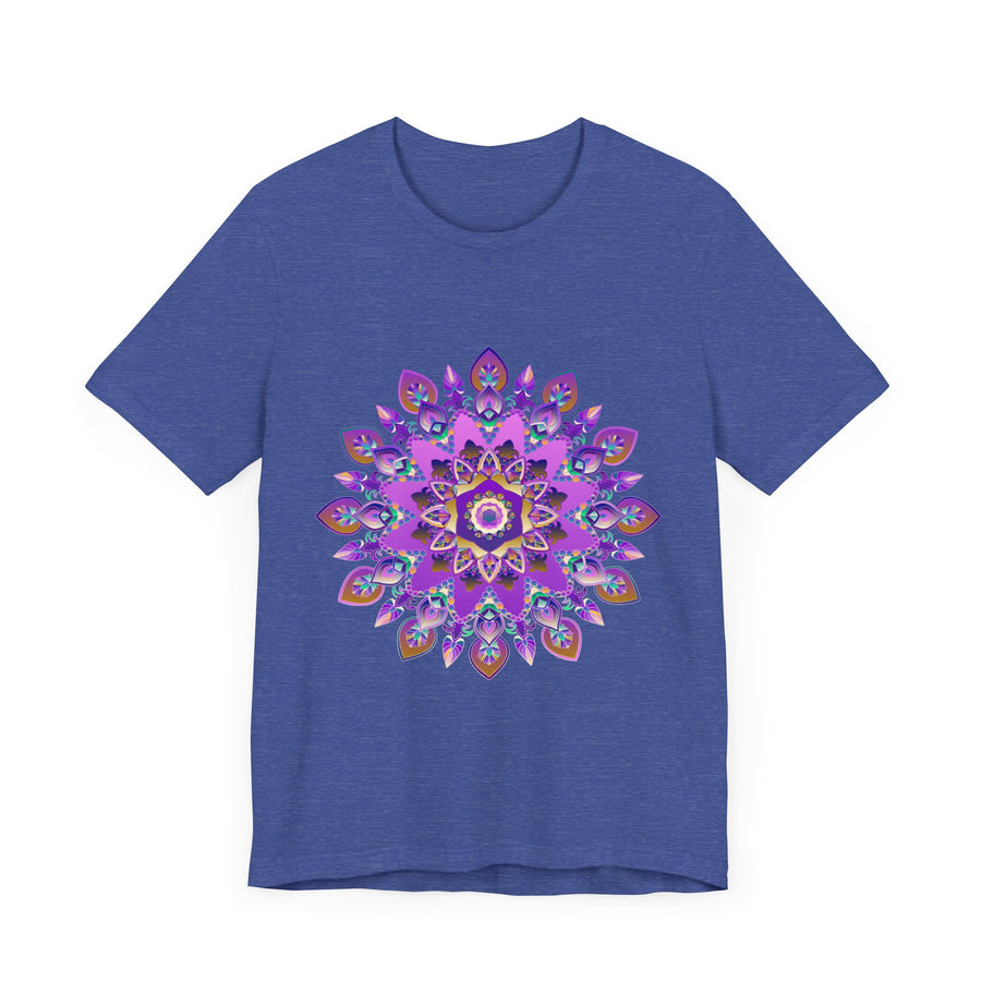 Beautiful purple and gold mandala tee featuring intricate spiritual art design