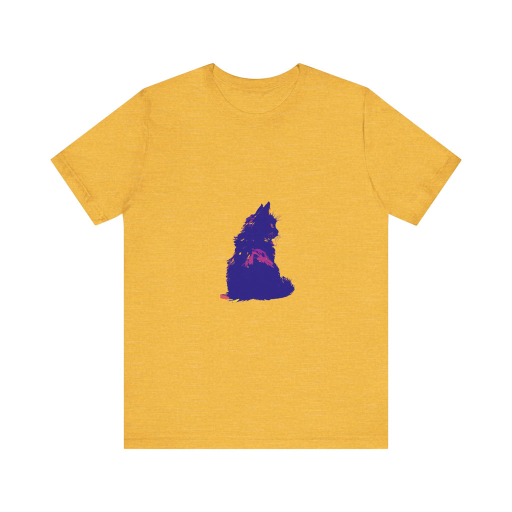 A close-up image of a black cat mystery themed t-shirt with vibrant and colorful design, perfect for cat lovers and mystery enthusiasts