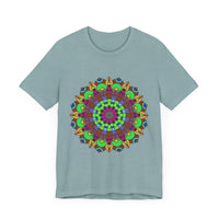 Vibrant and colorful mandala tee featuring cosmic and interconnected design