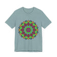 Vibrant and colorful mandala tee featuring cosmic and interconnected design
