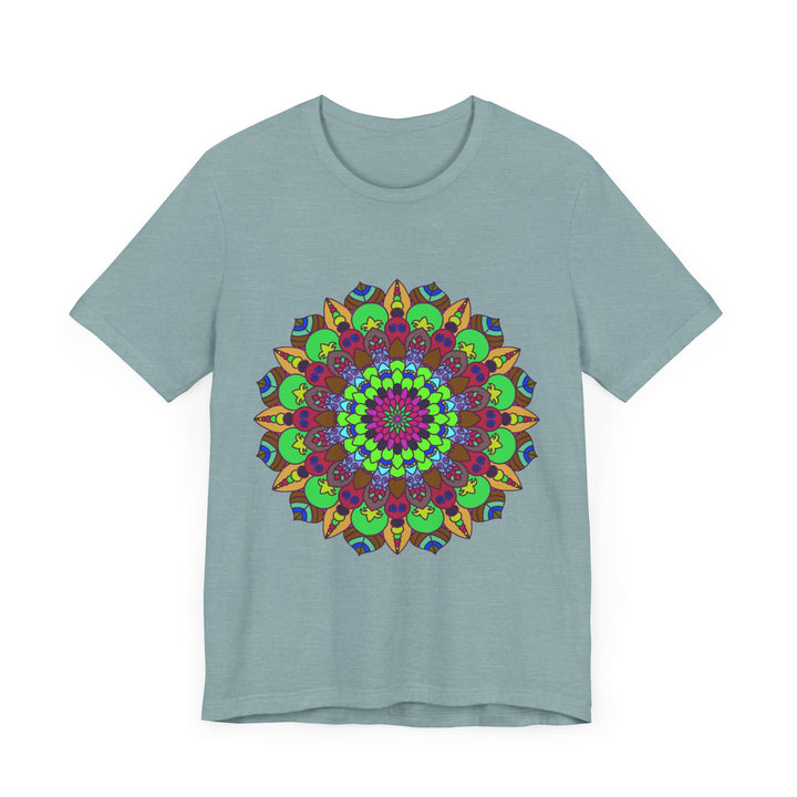 Vibrant and colorful mandala tee featuring cosmic and interconnected design