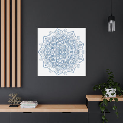 Handmade Mandala Art with Mandala Design in Steel Blue on Matte Canvas, Stretched to 125 Inches, Perfect for Wall Decor