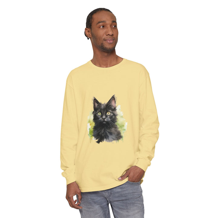 Black Kitten Watercolor Long Sleeve Tee