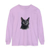 Black Cat Watercolor Unisex Long Sleeve T-Shirt, a stylish and versatile apparel featuring a vibrant watercolor design of a black cat on a comfortable long sleeve shirt