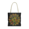 Beautiful and intricate hand-drawn mandala art tote bag, perfect for stylish and practical everyday use