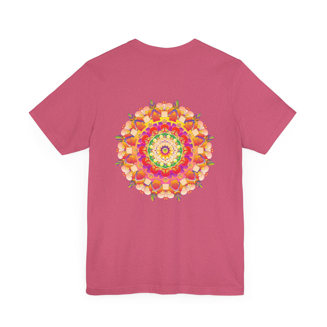 A colorful and intricate mandala design on a vibrant tee promoting spiritual peace and harmony