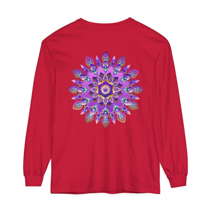 Vibrant purple and gold mandala design long sleeve t-shirt for women