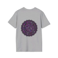 Soft purple Mandala art unisex t-shirt with intricate hand-drawn design