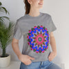 Vibrant and intricate mandala geometric design on a colorful t-shirt