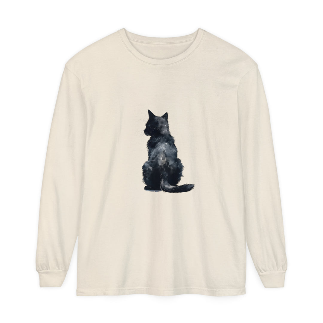 Black Cat Watercolor Long Sleeve T-Shirt with vibrant watercolor design