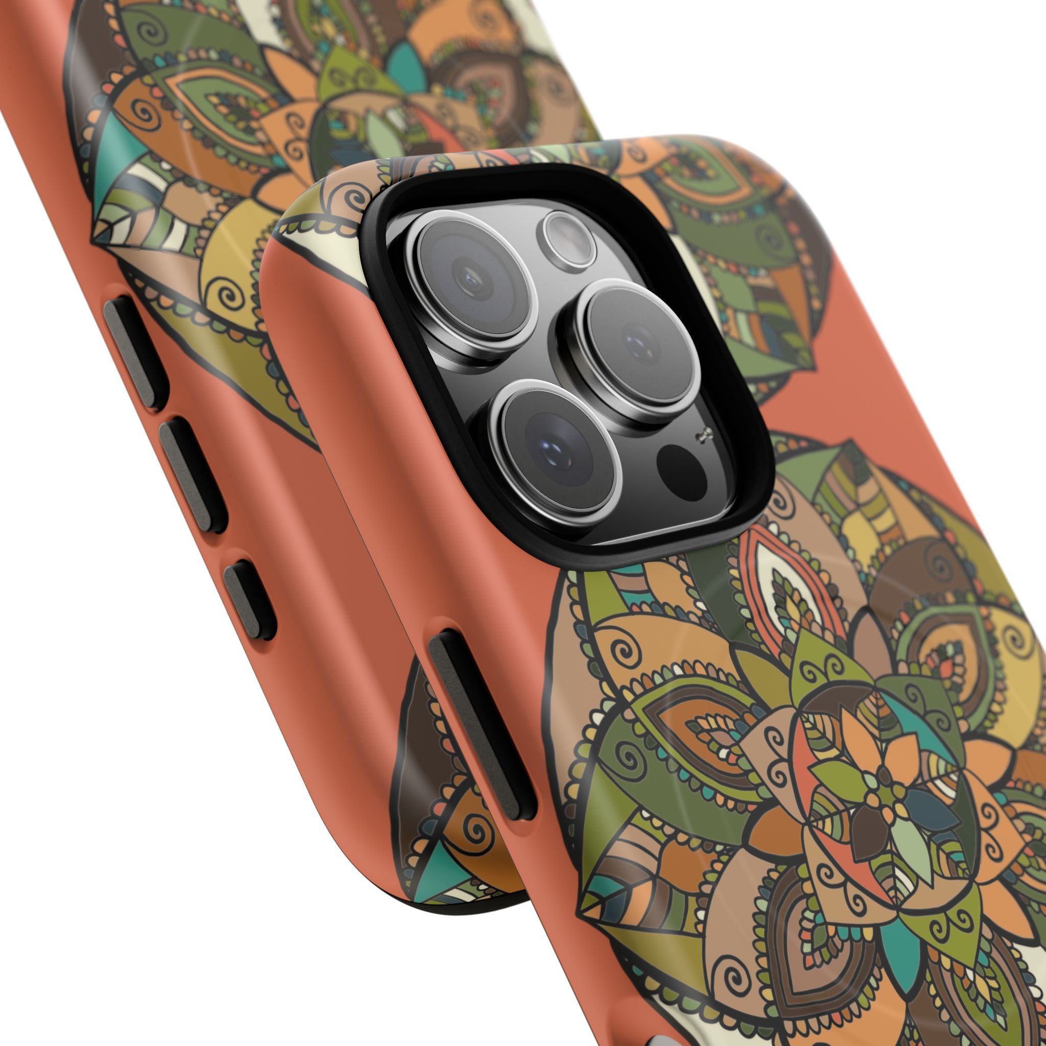 Mandala Floral Tough Magnetic Phone Case — Boho Earth-Tone Protective Cover
