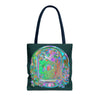 A beautiful and intricate mystical nature mandala tote bag with vibrant colors and detailed patterns