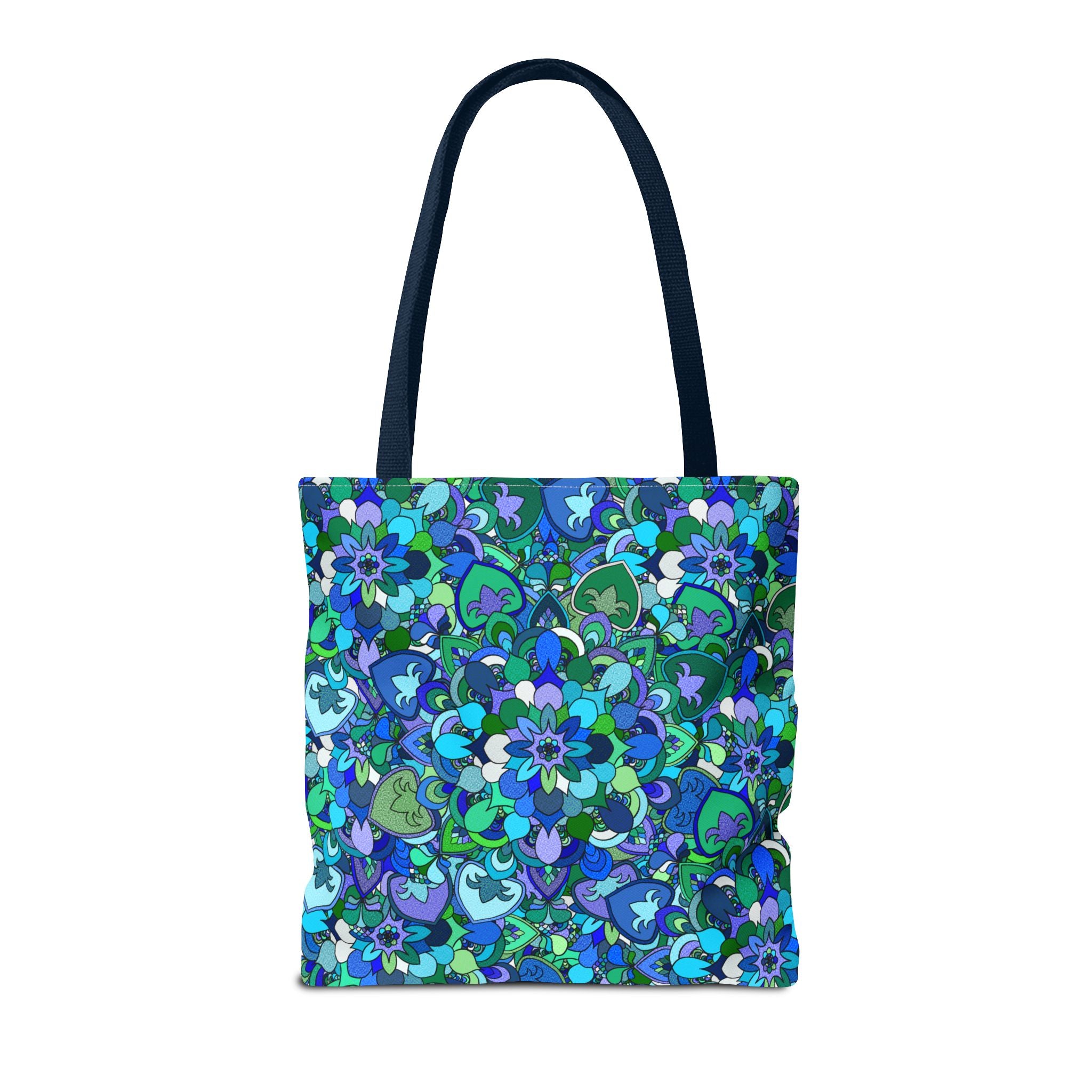 Borsa tote con stampa mandala floreale blu-verde — Shopper con stampa integrale vivace