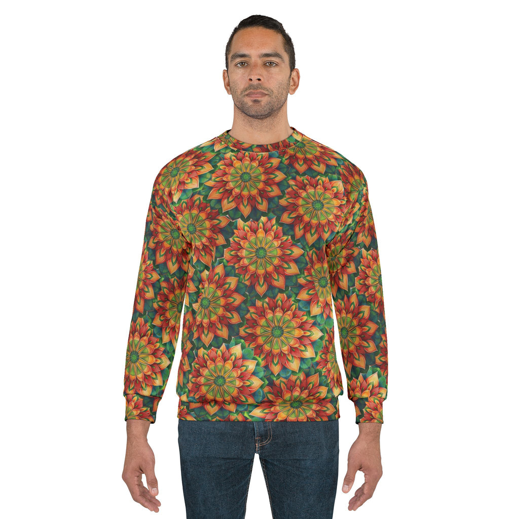 Mandala-Sweatshirt mit Allover-Print – Herbstliches Blumenkaleidoskop