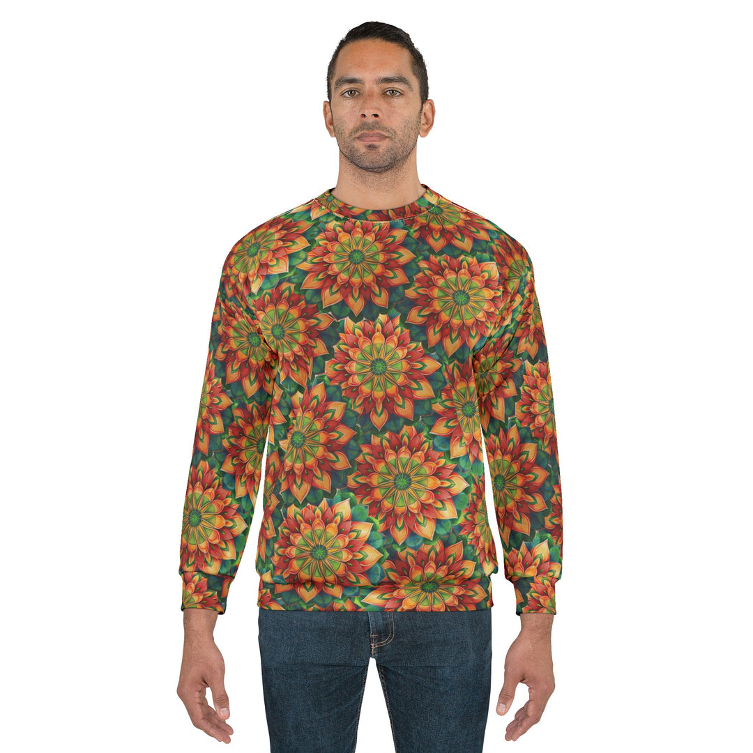All-Over Print Mandala Sweatshirt — Autumn Floral Kaleidoscope