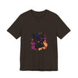 Black Cat Mystery T-Shirt featuring a striking black cat with piercing purple eyes