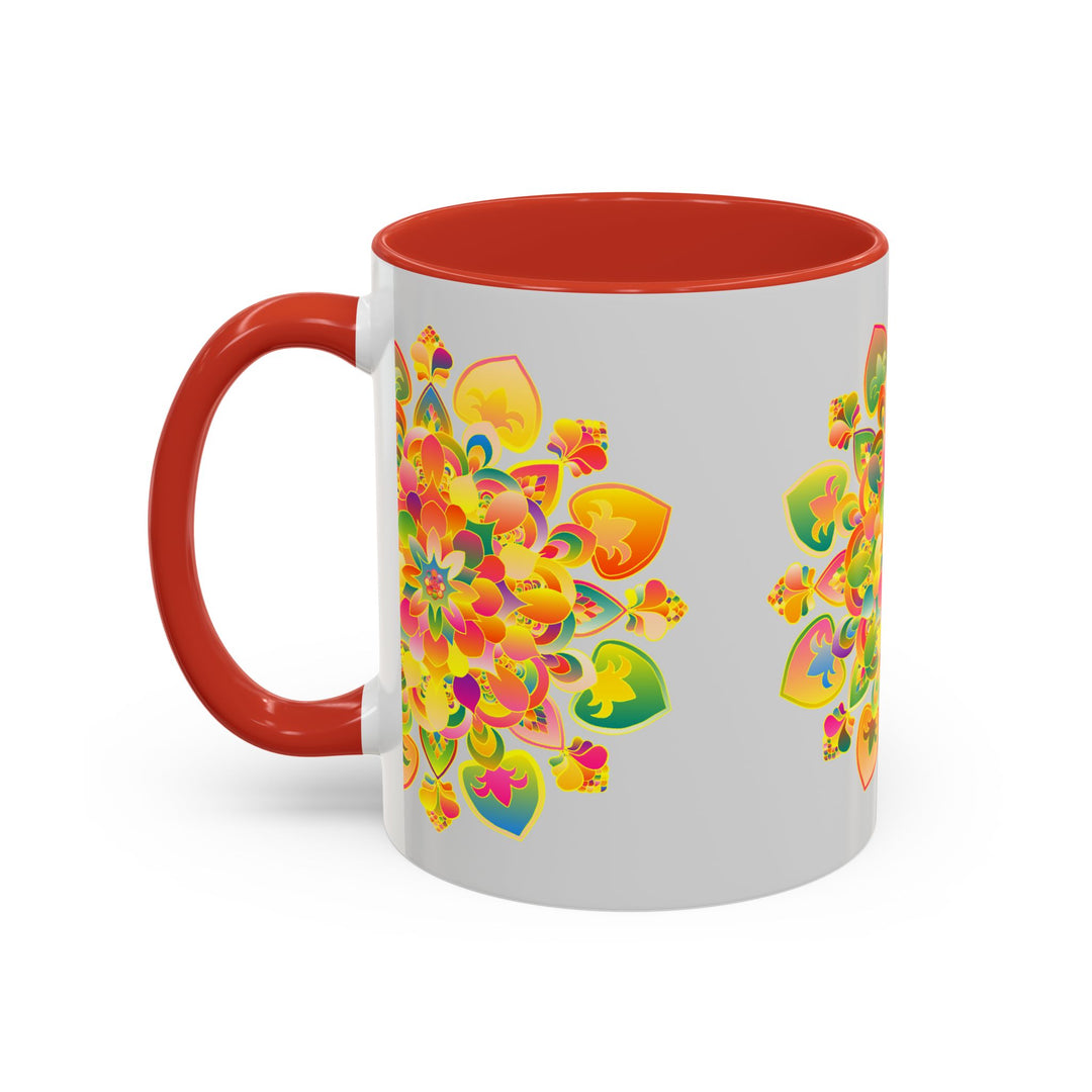 Hand-painted mandala art mug with colorful and detailed floral design