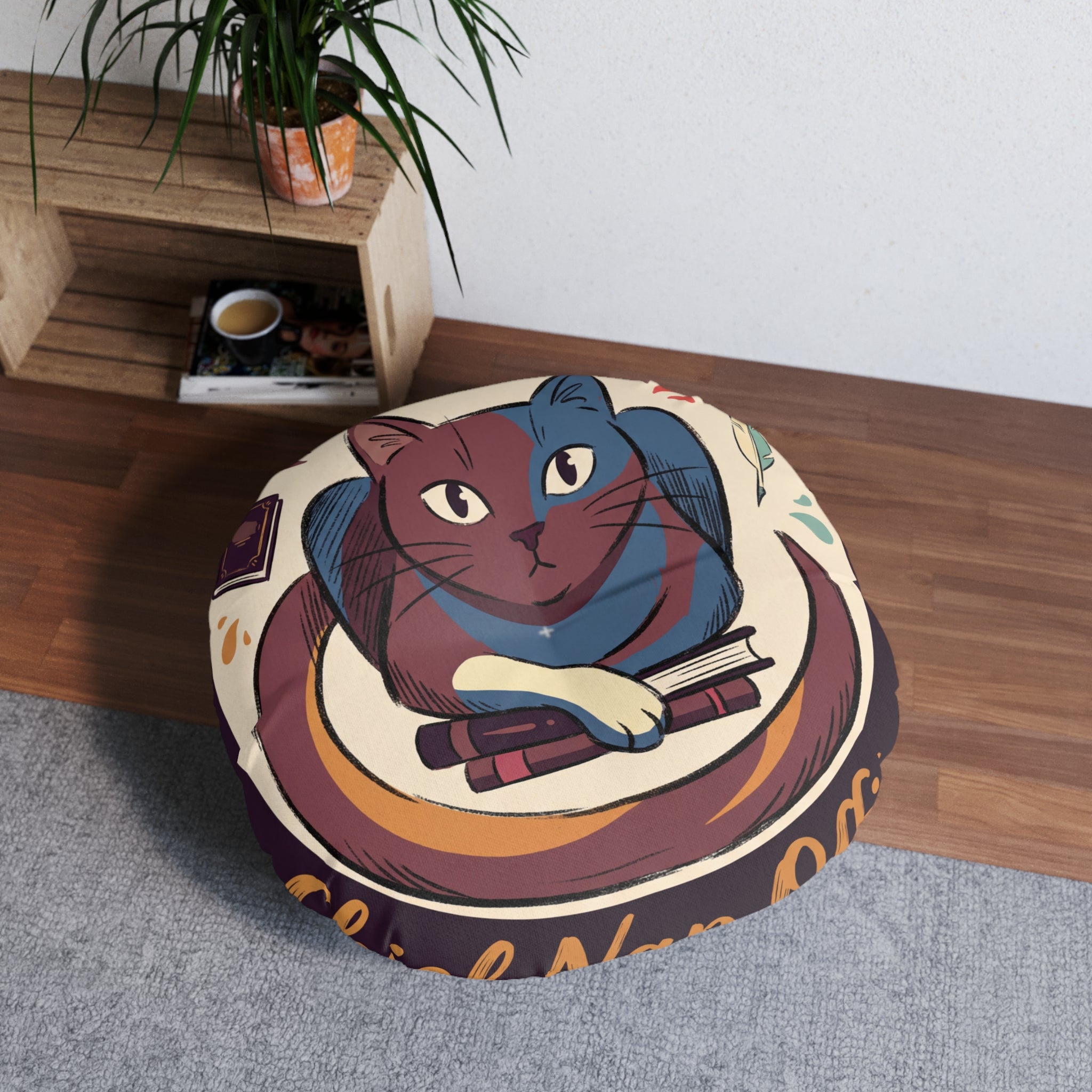 Dark Academia cat floor pillow — Cozy Study Companion Cushion