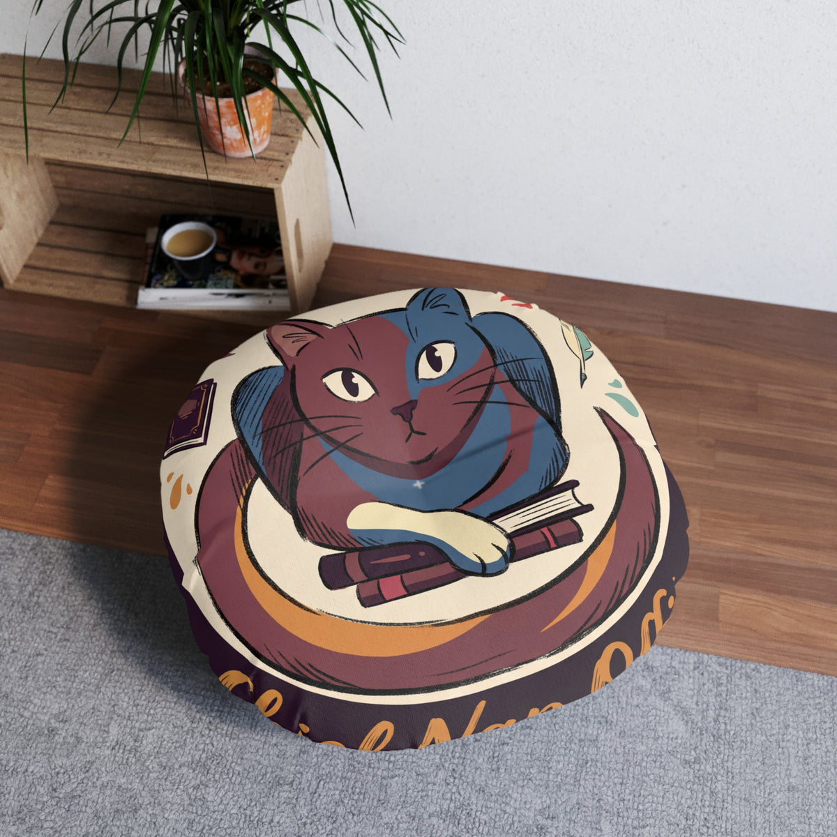 Cuscino da pavimento per gatti Dark Academia — Cuscino Cozy Study Companion