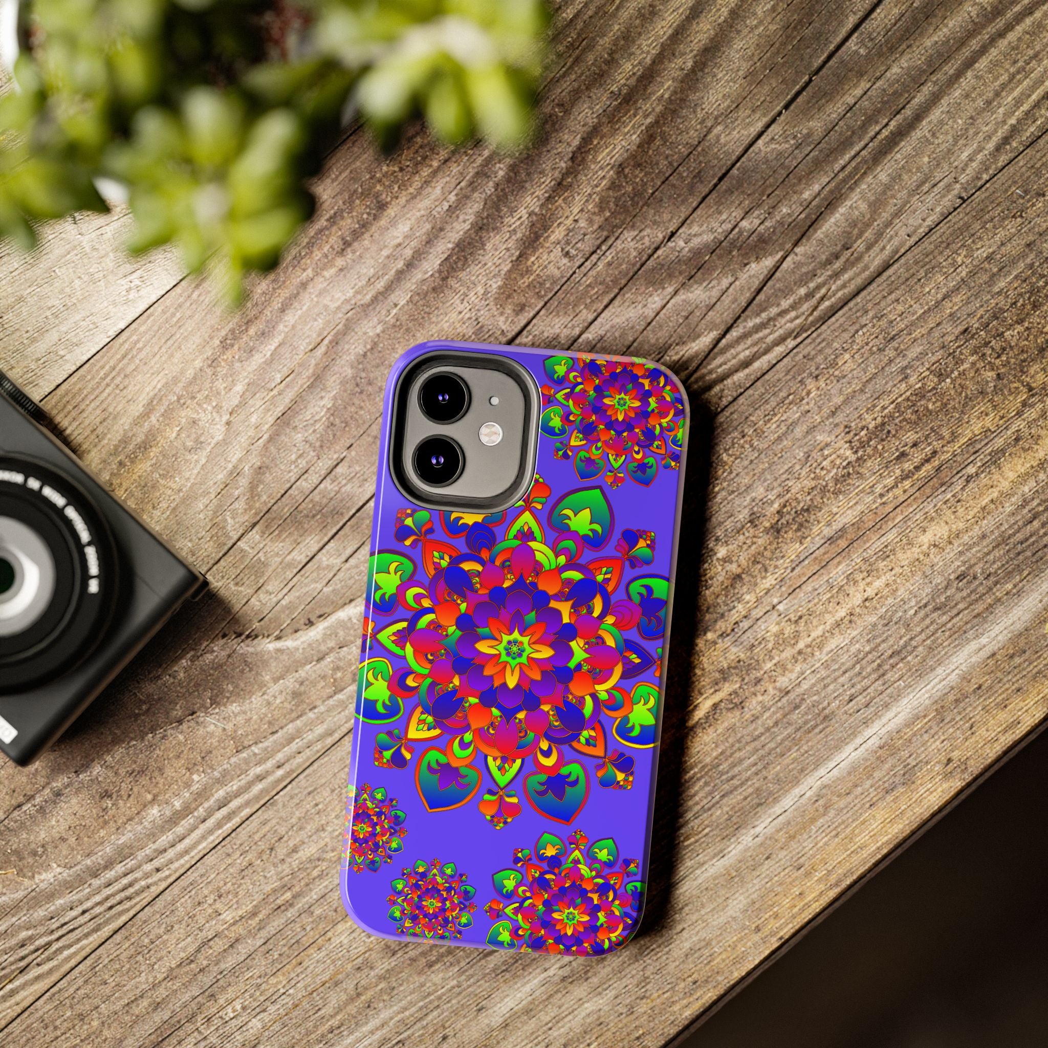 Colorful hand drawn mandala rainbow design phone case for stylish protection