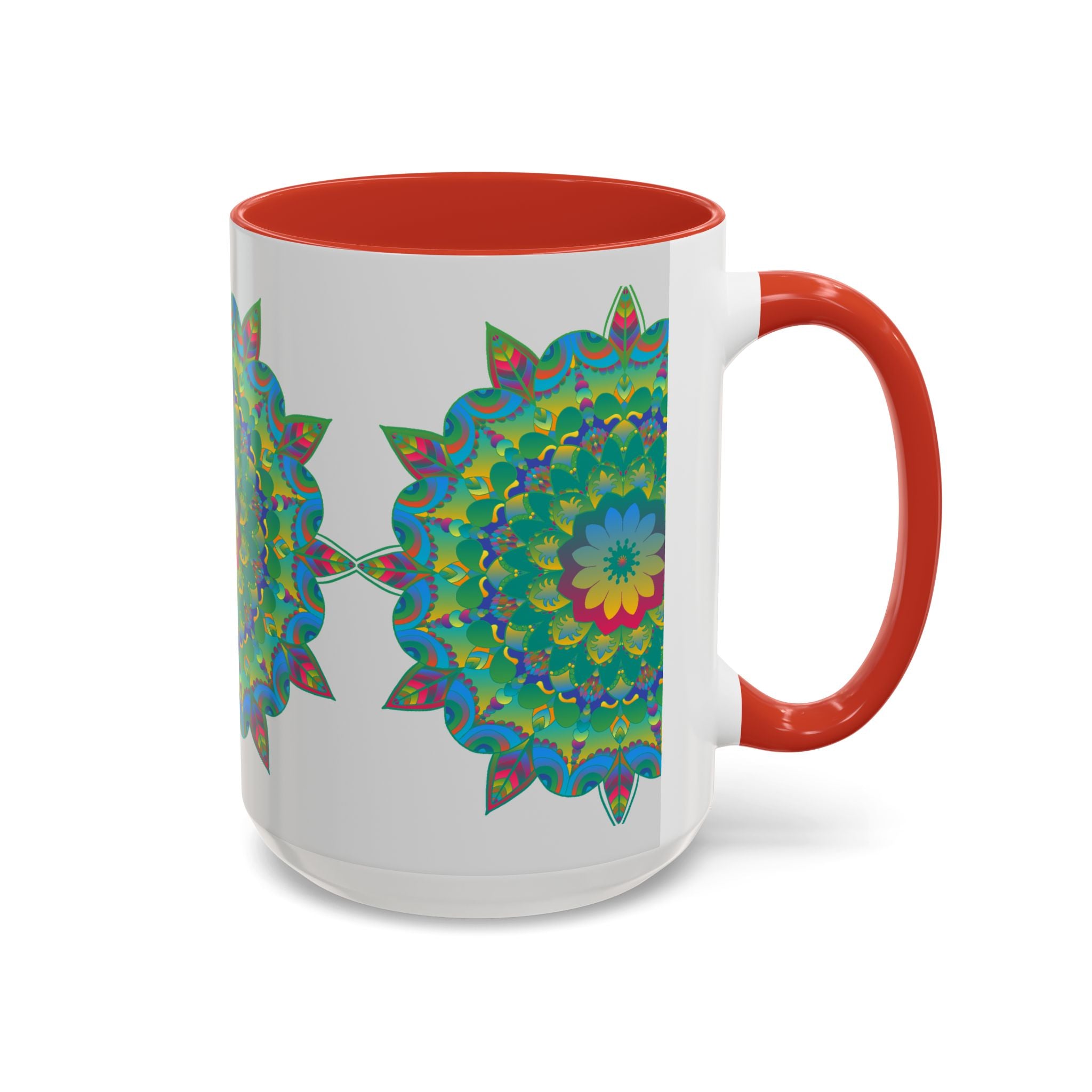 Beautiful and intricate mandala art mug featuring a colorful floral design