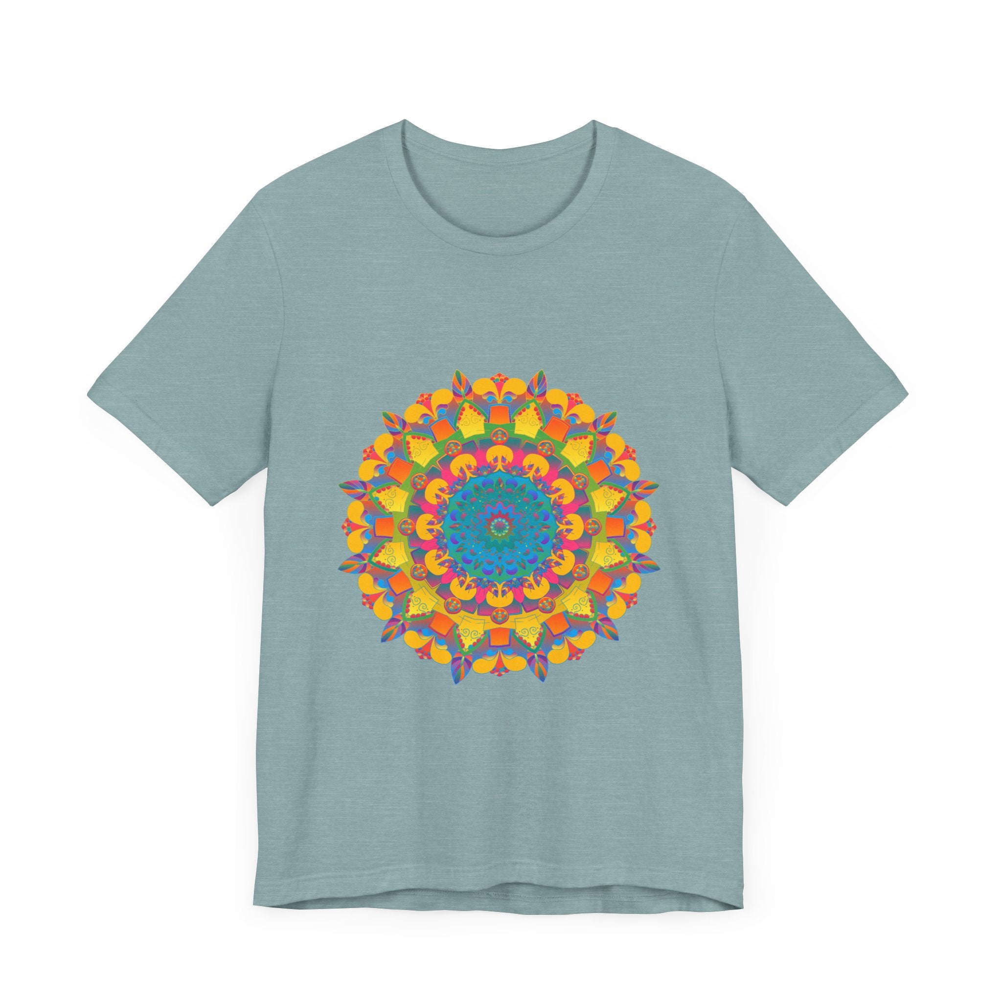 Vibrant Mandala Tee showcasing a colorful, eye-catching geometric design perfect for adding a pop of color to any outfit