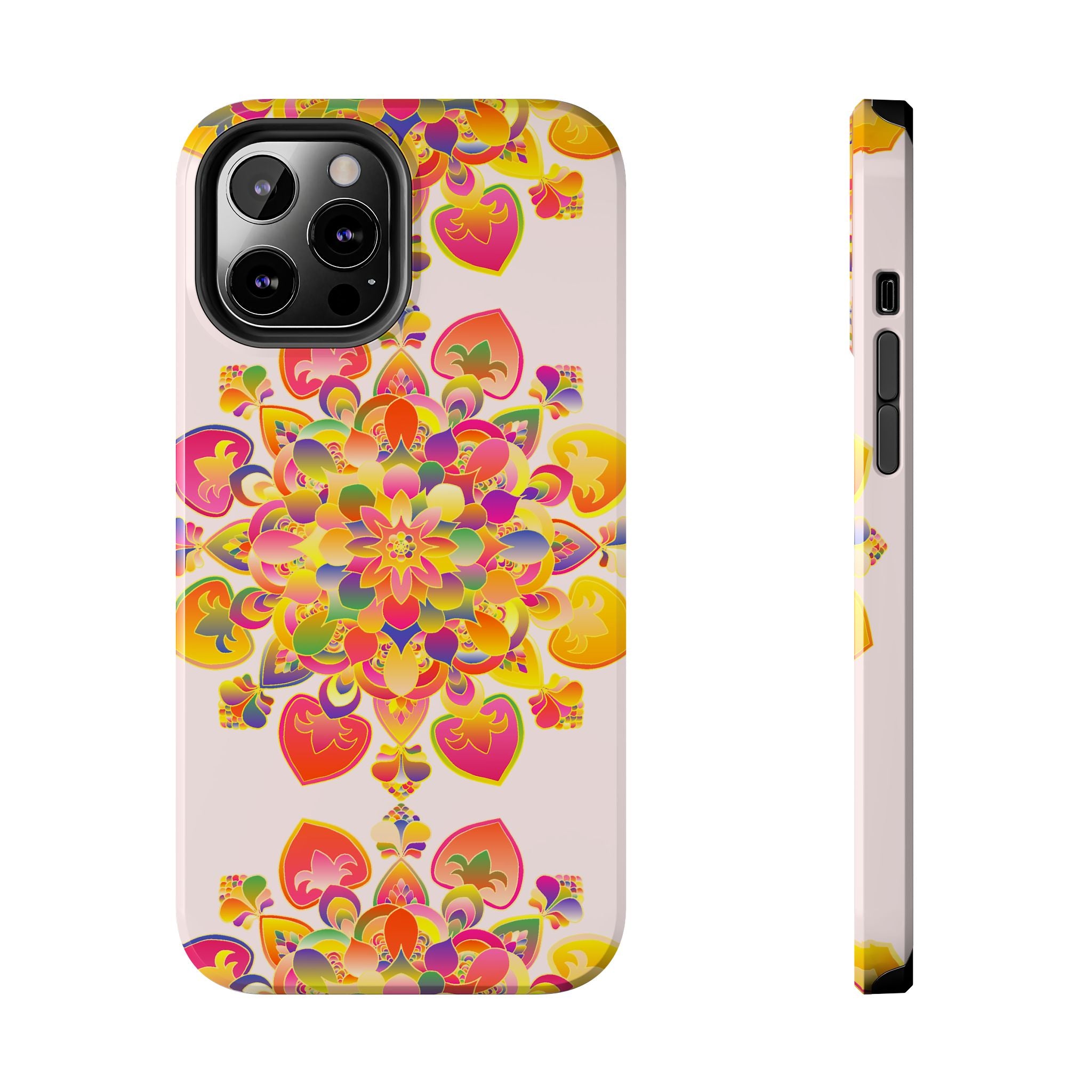 Colorful hand drawn mandala art phone case with intricate designs and patterns