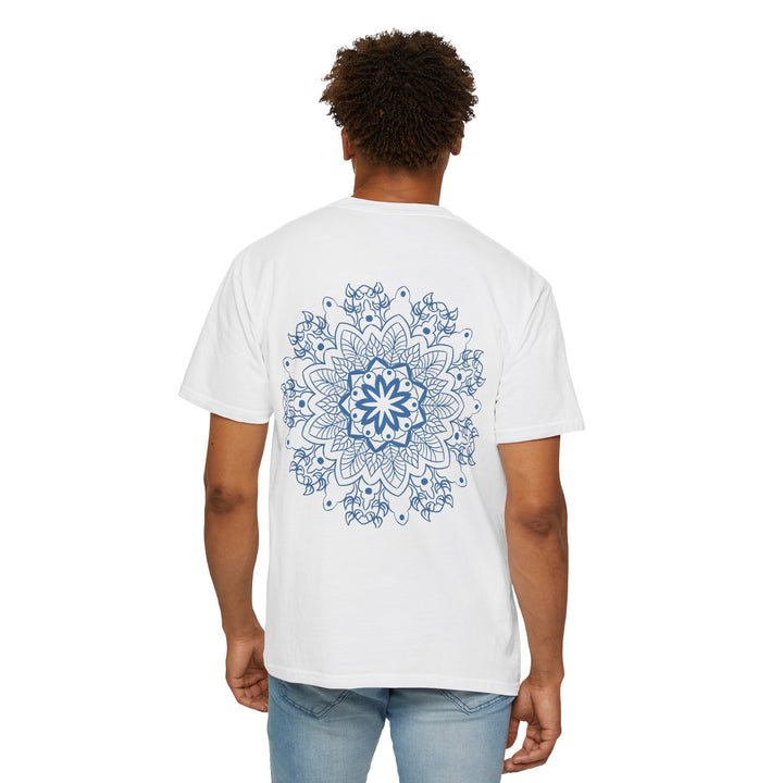 Handmade Mandala Art Tshirt - Unisex Garment-Dyed Tee in vibrant colors with intricate mandala design, perfect for casual wear or yoga practice